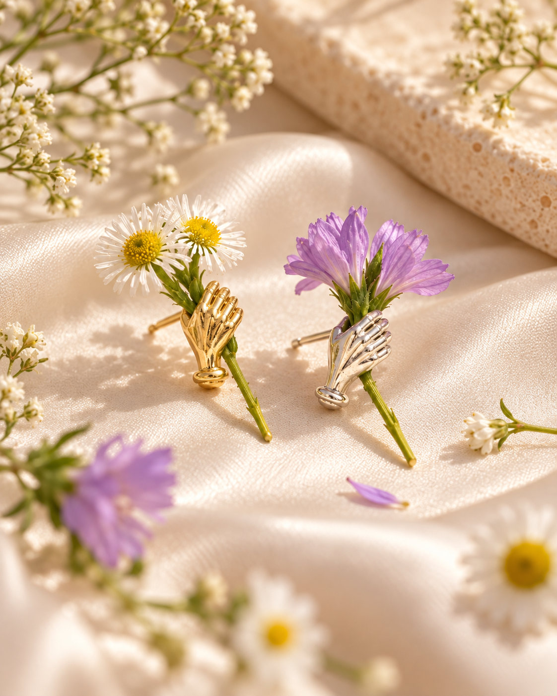 Hand Holding Flower Earrings