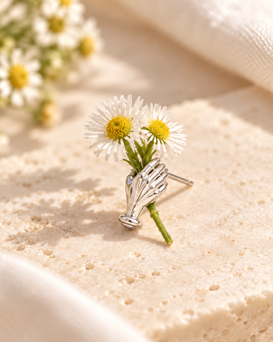 Hand Holding Flower Earrings
