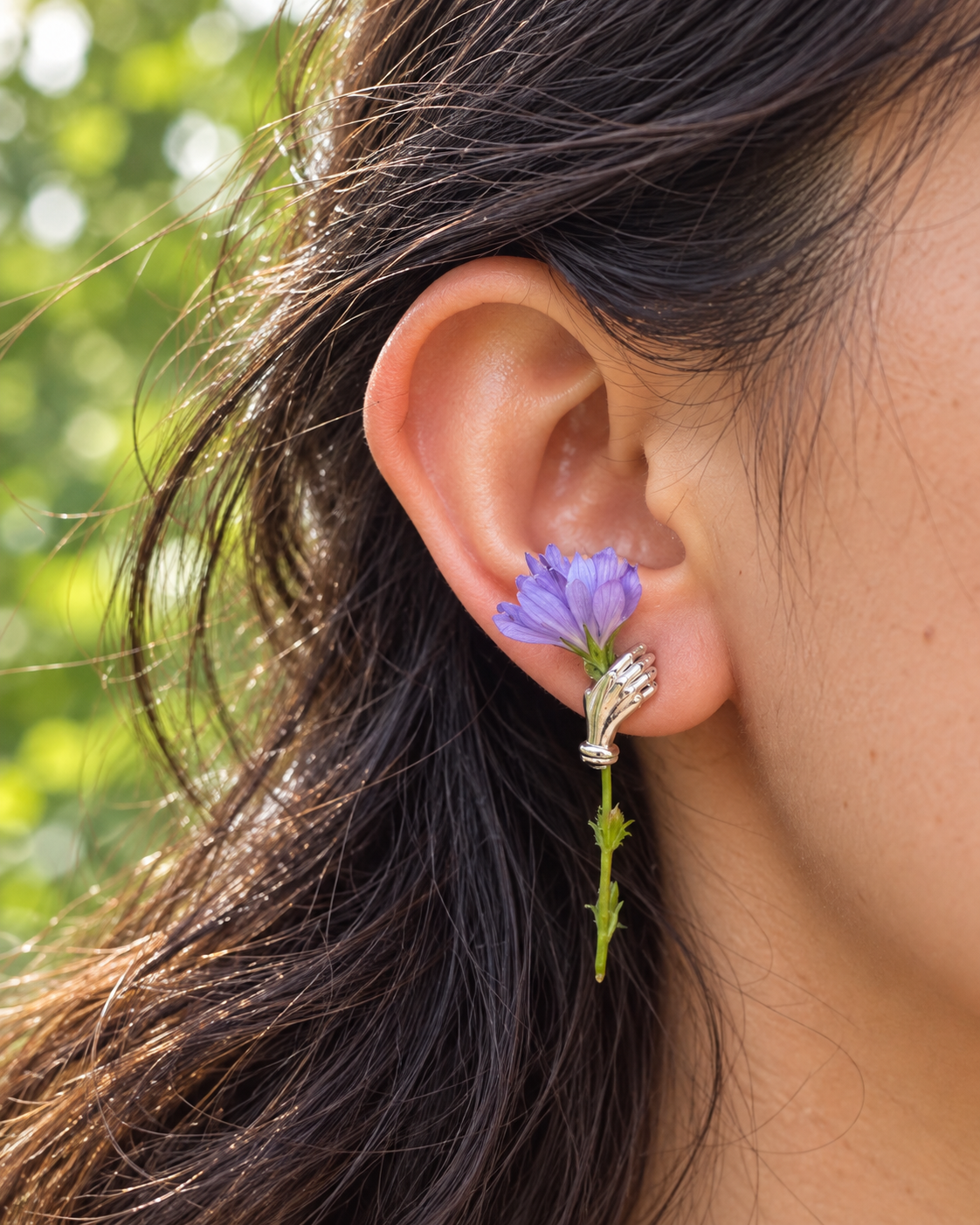 Hand Holding Flower Earrings