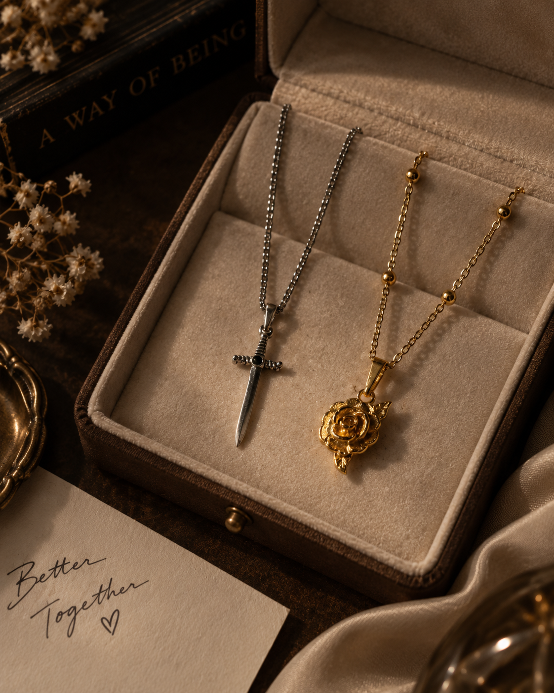 Rose & Sword Matching Necklaces