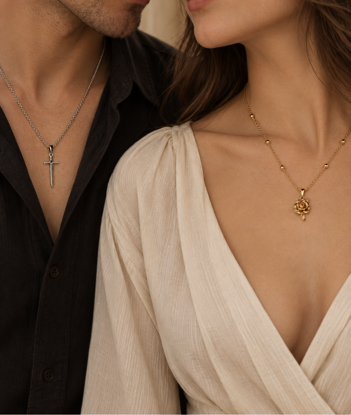 Rose & Sword Matching Necklaces