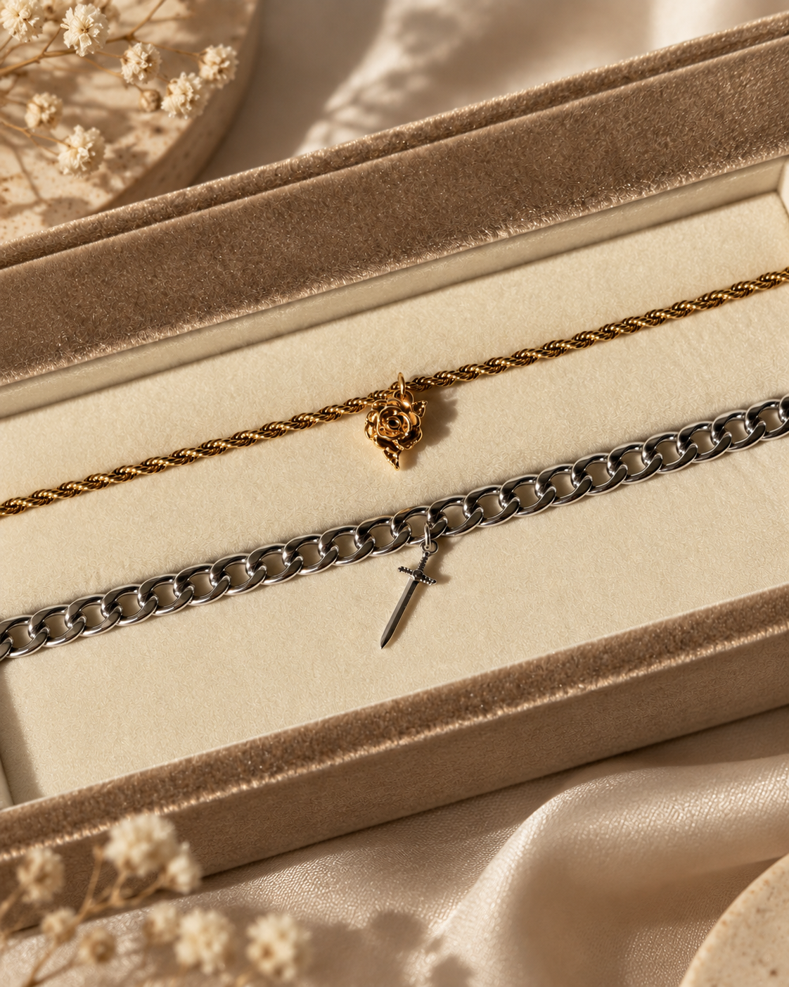 Rose & Sword Matching Bracelets